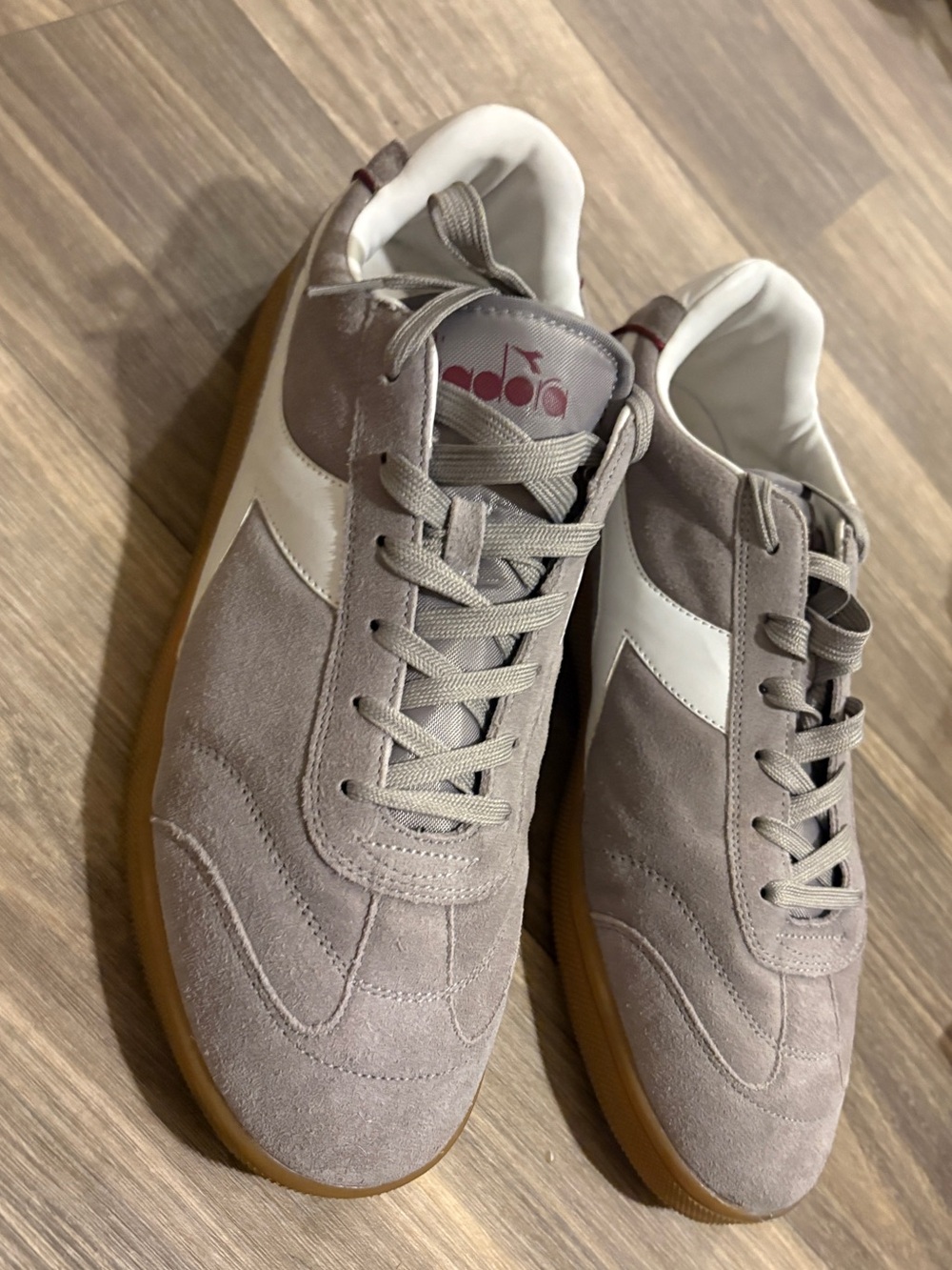 Diadora Men’s 13 Suede Sneakers in Grey with White Accent and Gum Sole